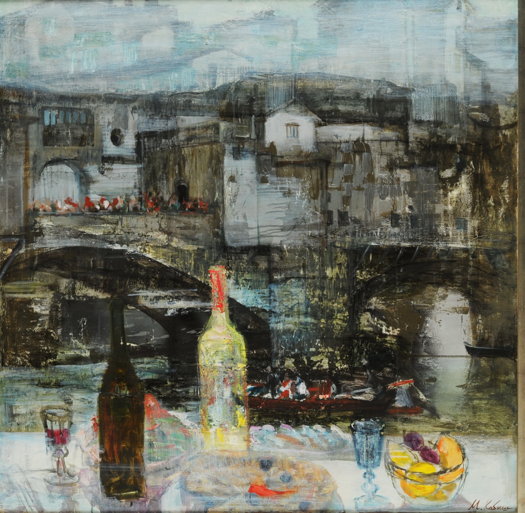 Кабыш.М.А.Флорентийский ужин.2013.холст, масло, смешанная техника. 105Х105. Собственность автора, выставка в РАХ