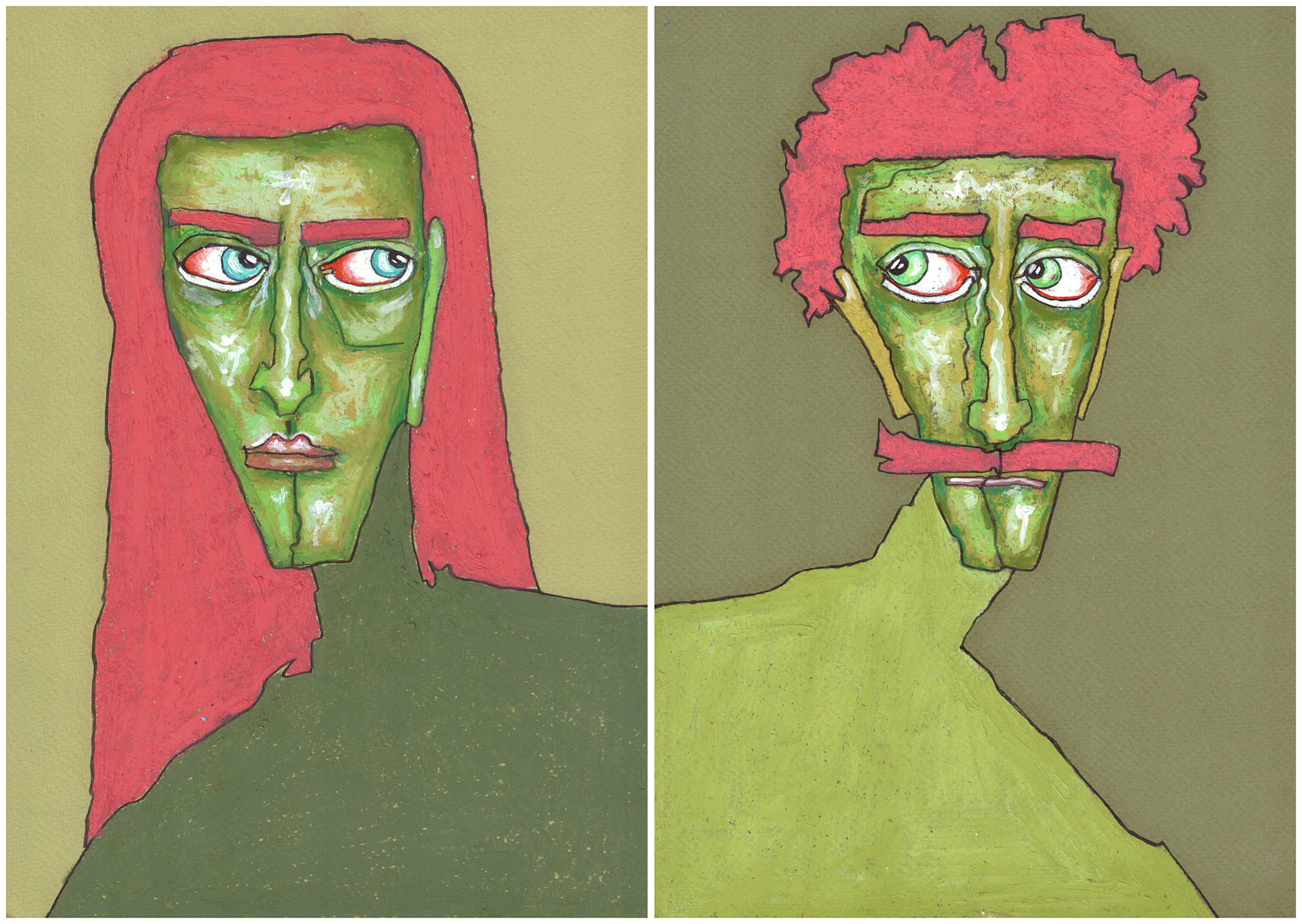 М. Басиладзе. Без названия. 2023 г. Бумага, маркер, масляная пастель. 21х30 (каждый лист). Собственность автора