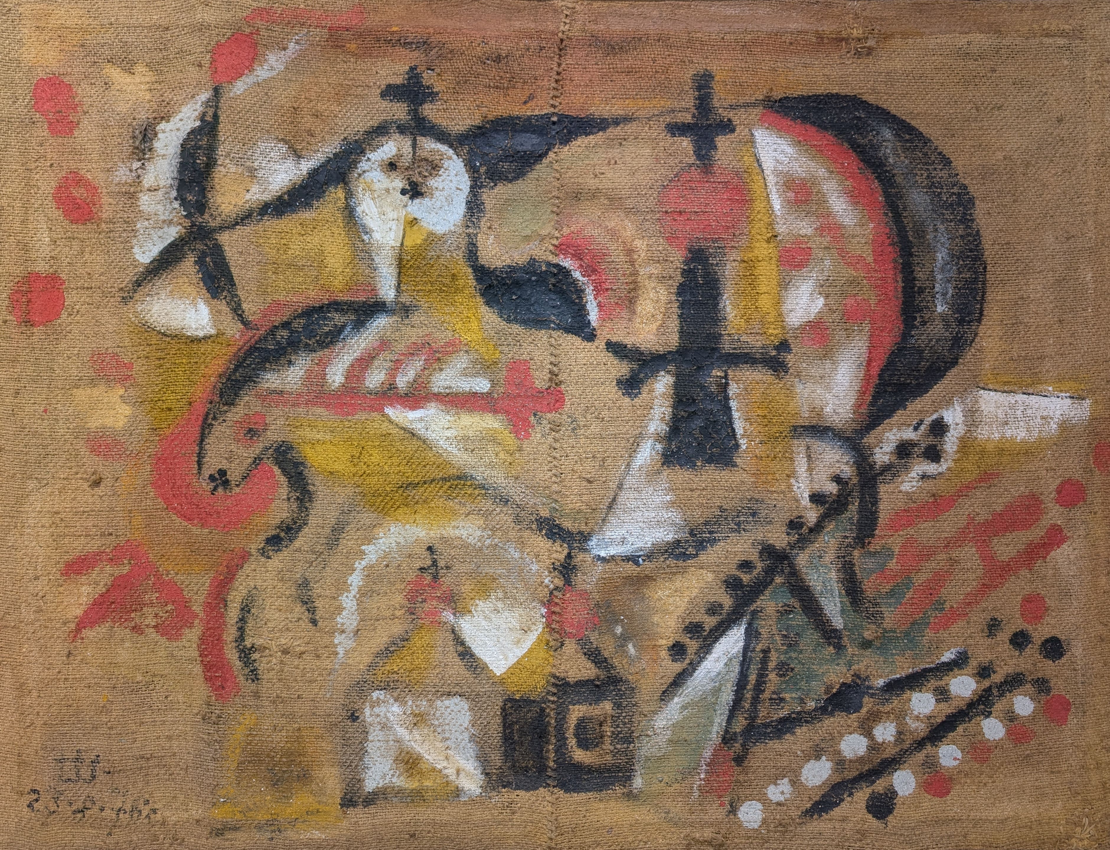 Марлен Шпиндлер. Без названия. 1976. Мешковина, темпера.